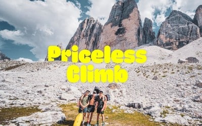 Priceless climb, Symon Welfringer, Louna et Tristan Ladevant dans les Dolomites en vélo-grimpe